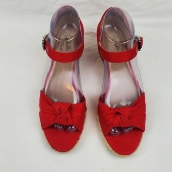 Life Stride soft syst Levi Red fabric open toe espadrille wedge sandals - Picture 3 of 10